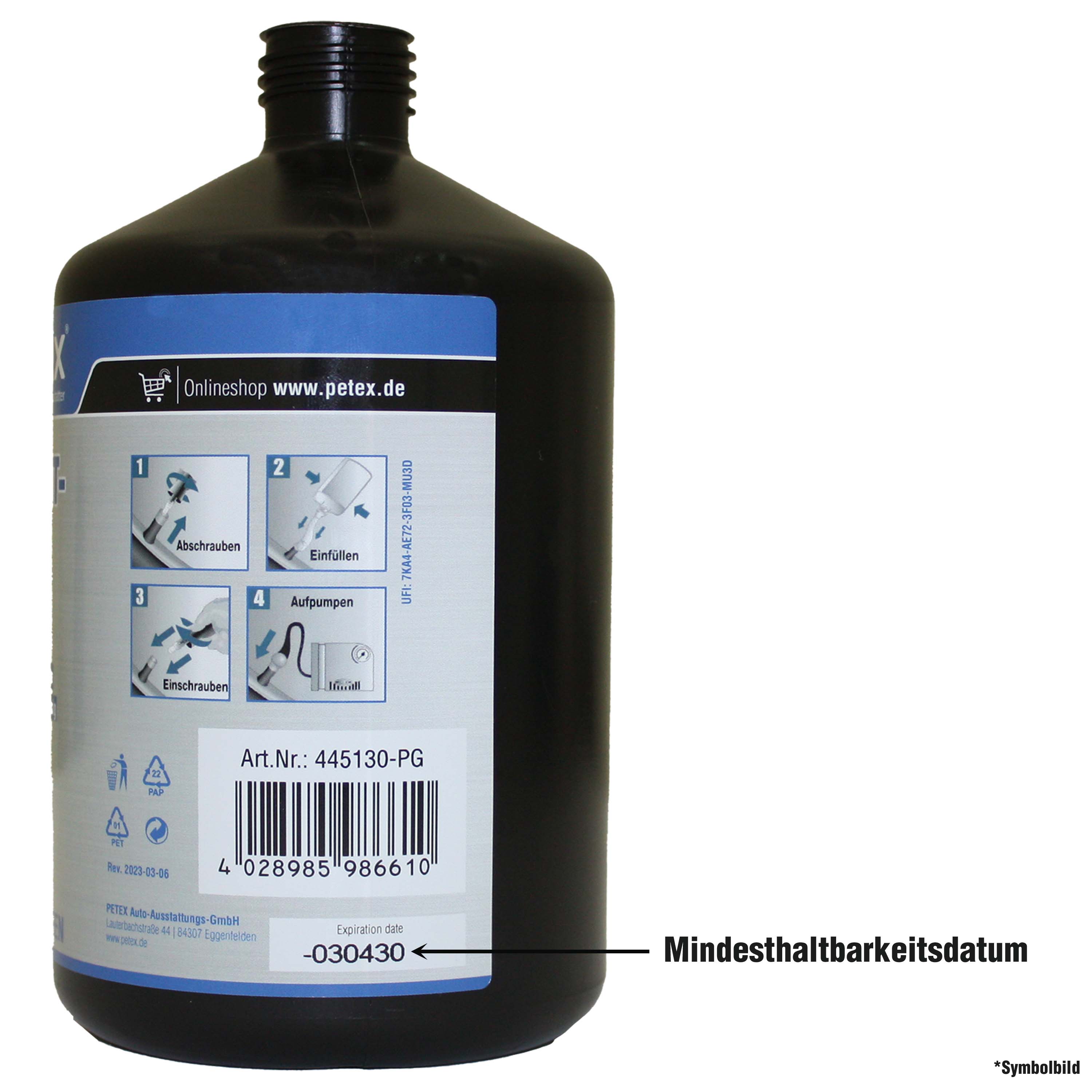 PETEX Reifendichtmittel 450 ml inkl Einfuelldeckel Ventilausdreher mit Fluegel Ersatzventil