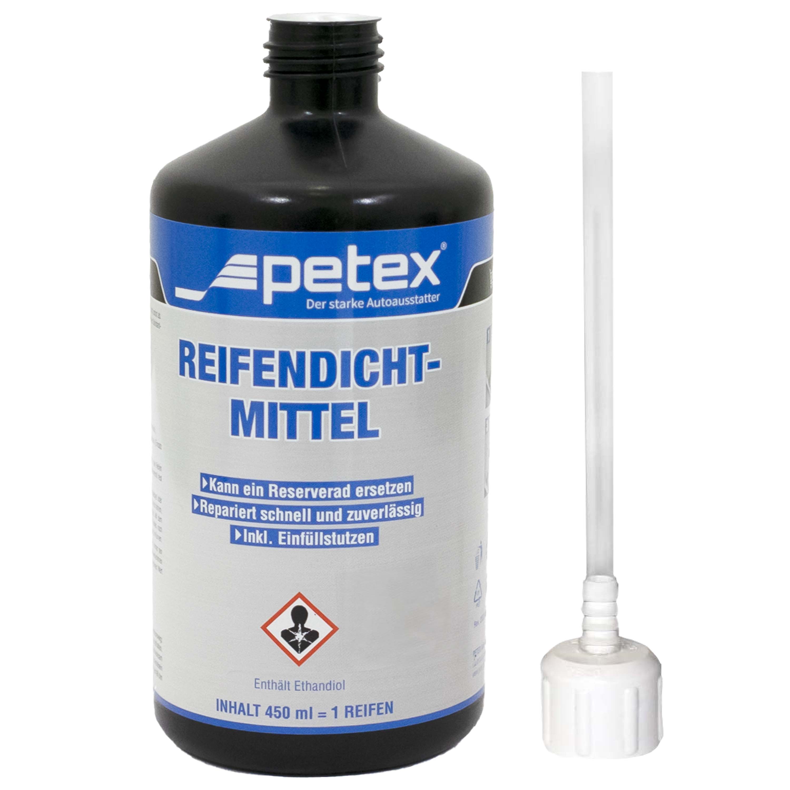 PETEX Reifendichtmittel 450 ml inkl Einfuelldeckel Ventilausdreher mit Fluegel Ersatzventil
