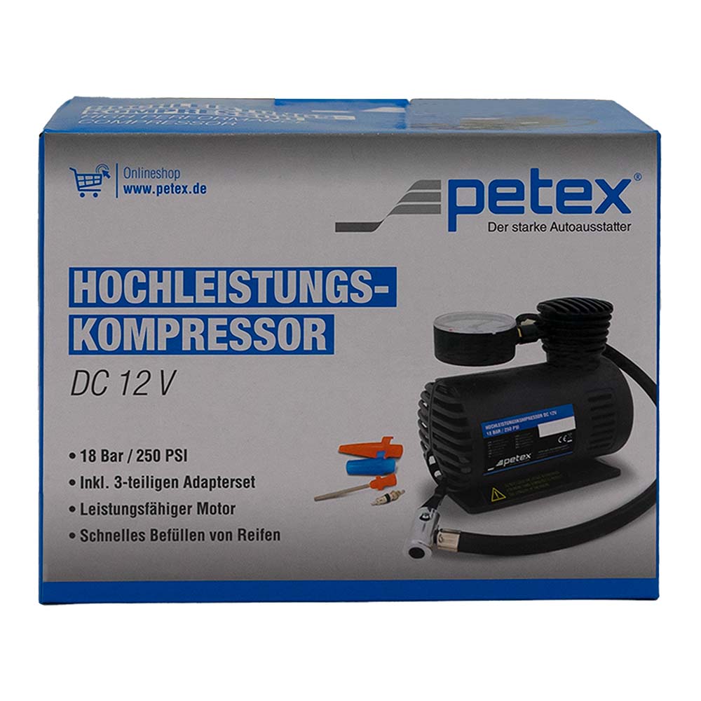 PETEX Luftkompressor 12V 18 bar inkl 3-tlg Adapterset