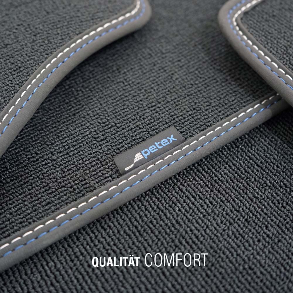 PETEX Passform-Autoteppich Qualtät Comfort blau/silber Detailaufnahme