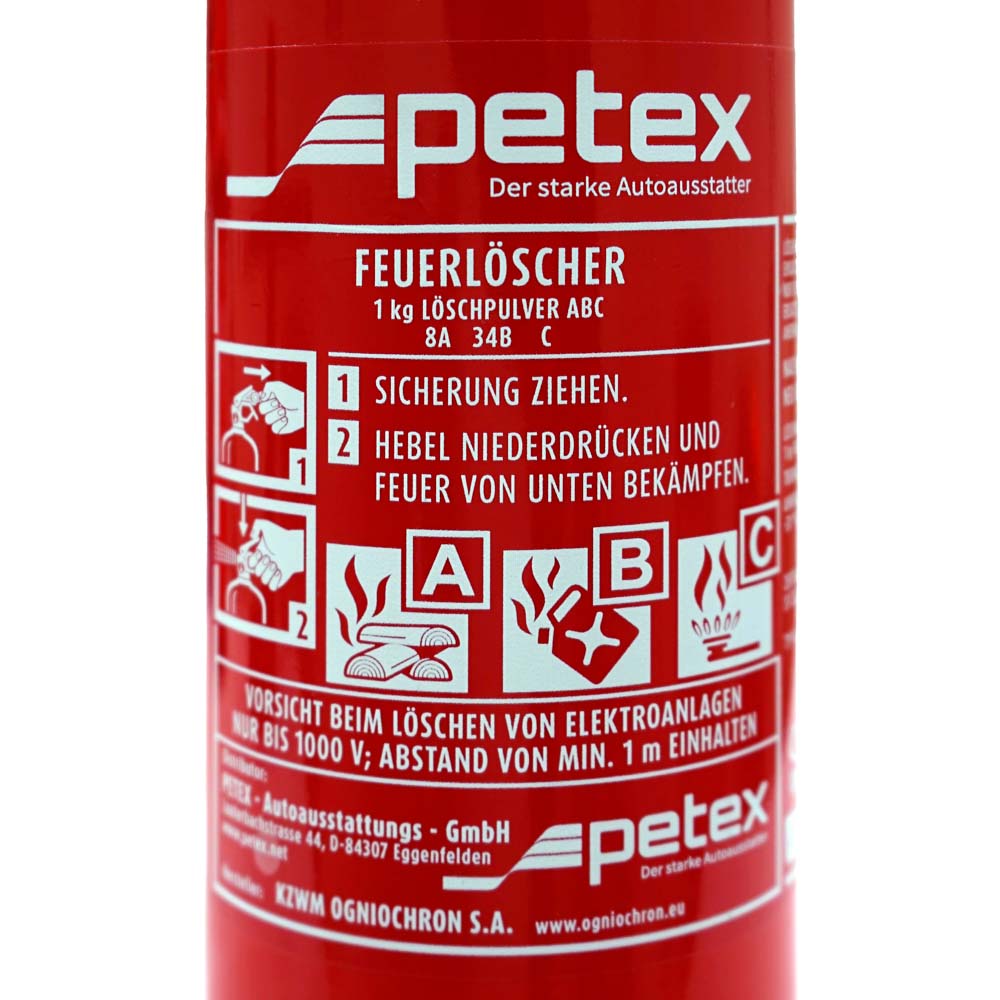 PETEX Feuerloescher nach DIN EN3 Dauerdruckloescher mit Manometer Inhalt 1 KG Farbe rot