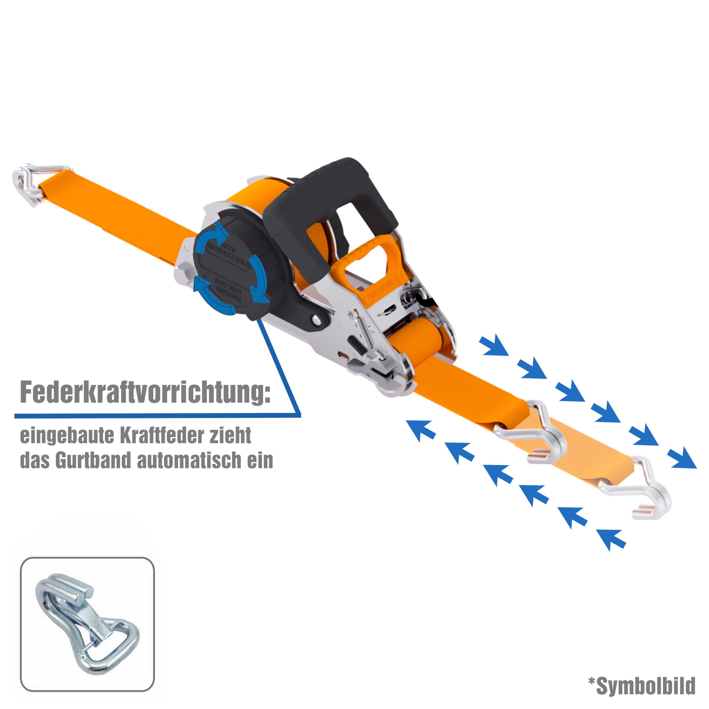 PETEX Automatik-Ratschenspanngurt mit Sicherheits-Doppelspitzhaken